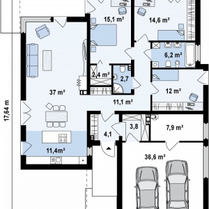 Проект 1-этажного дома 165 м